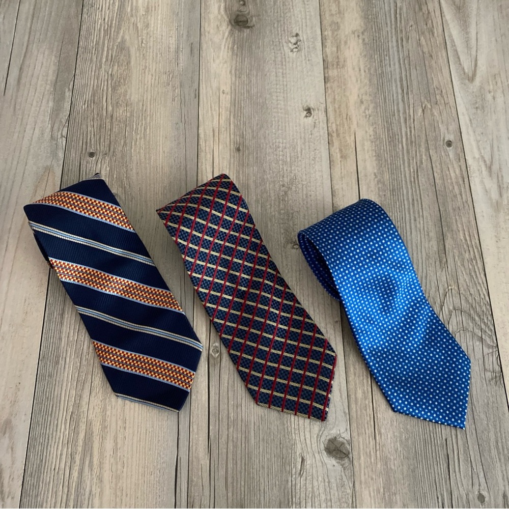 Lot 3 Men’s Ties Jos. A. Bank Italy Van Heusen Mixed Lot Striped Geometric